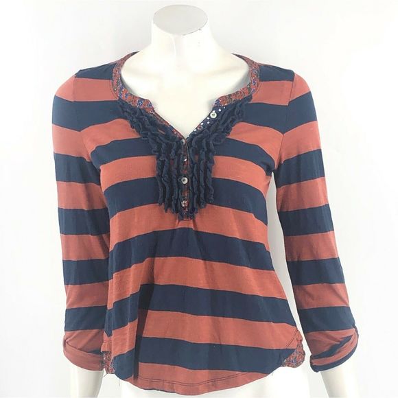 Anthropologie Tops - Anthropologie Postmark Top XS Orange Navy Blue